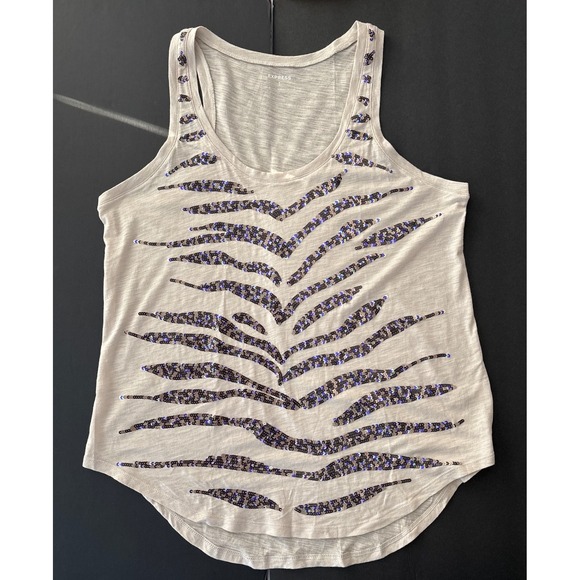Express Cotton Blend Tank Top Sequin Zebra Stripe Sleeveless Casual Chic 
SizeM - Picture 1 of 5